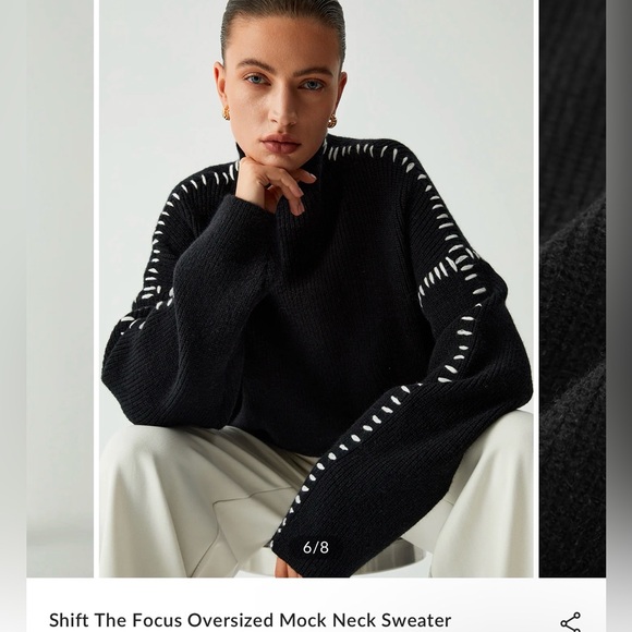 Commense Sweaters - Commense Black Oversized Mock Neck Sweater with White Stitching
